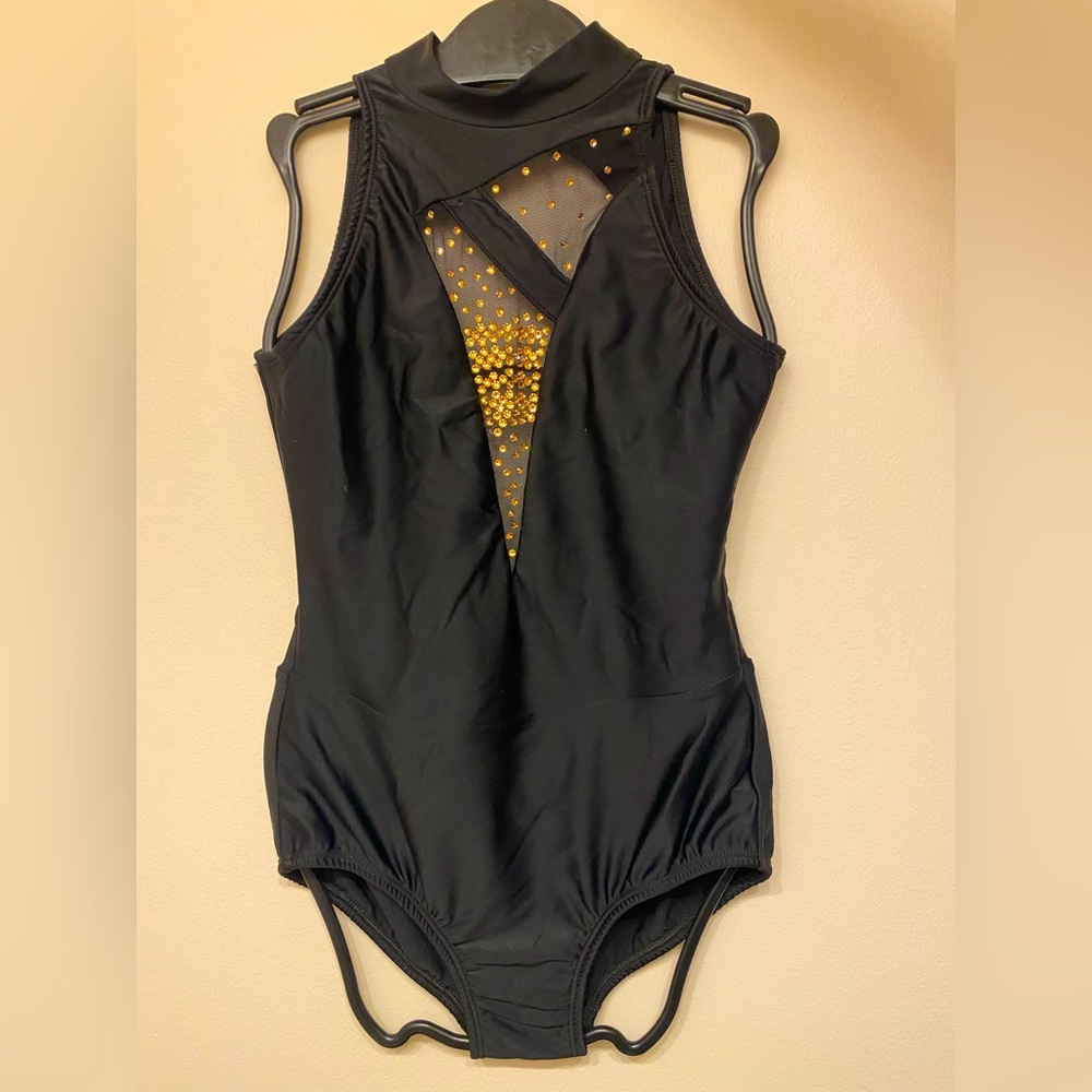 AA leotard black with gold rhinestones